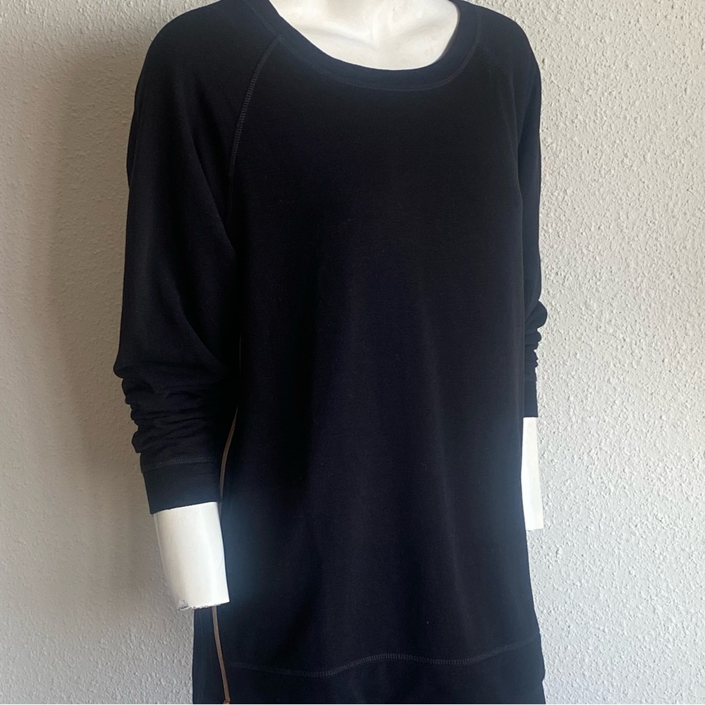 Stella & Dot Black Tunic Sweatshirt Rose Gold Zipper Slits L